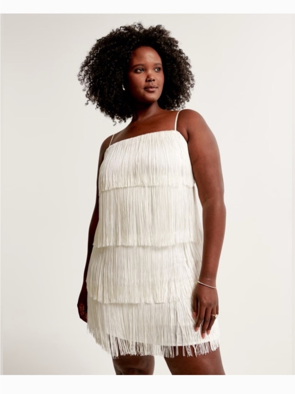 Abercrombie & Fitch White Tiered Fringe Slip Dress